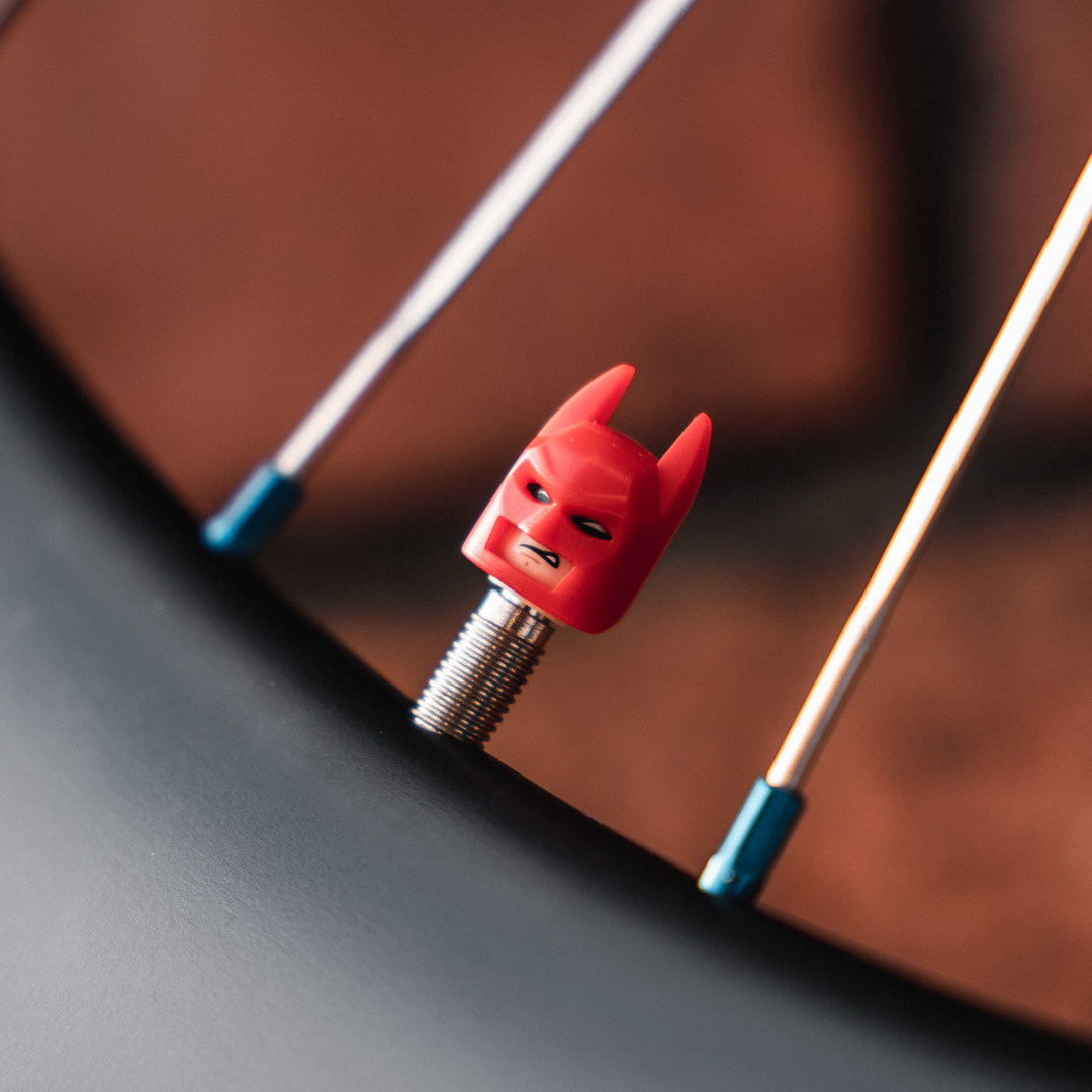 Batman red cowl Bike Dust Cap made from LEGO Bicycle Valve Cap for Bikes BrickCaps